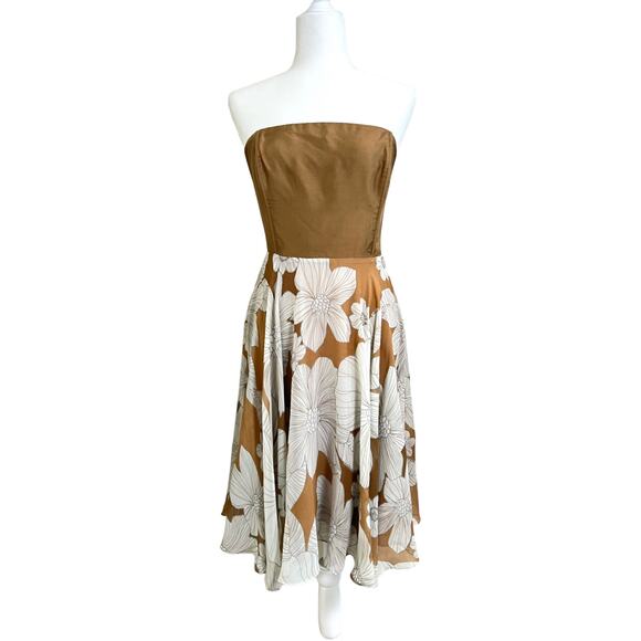 Spiegel Women's Strapless Brown White Floral Sequined 100% Silk Mini Dress 4 - Picture 1 of 14